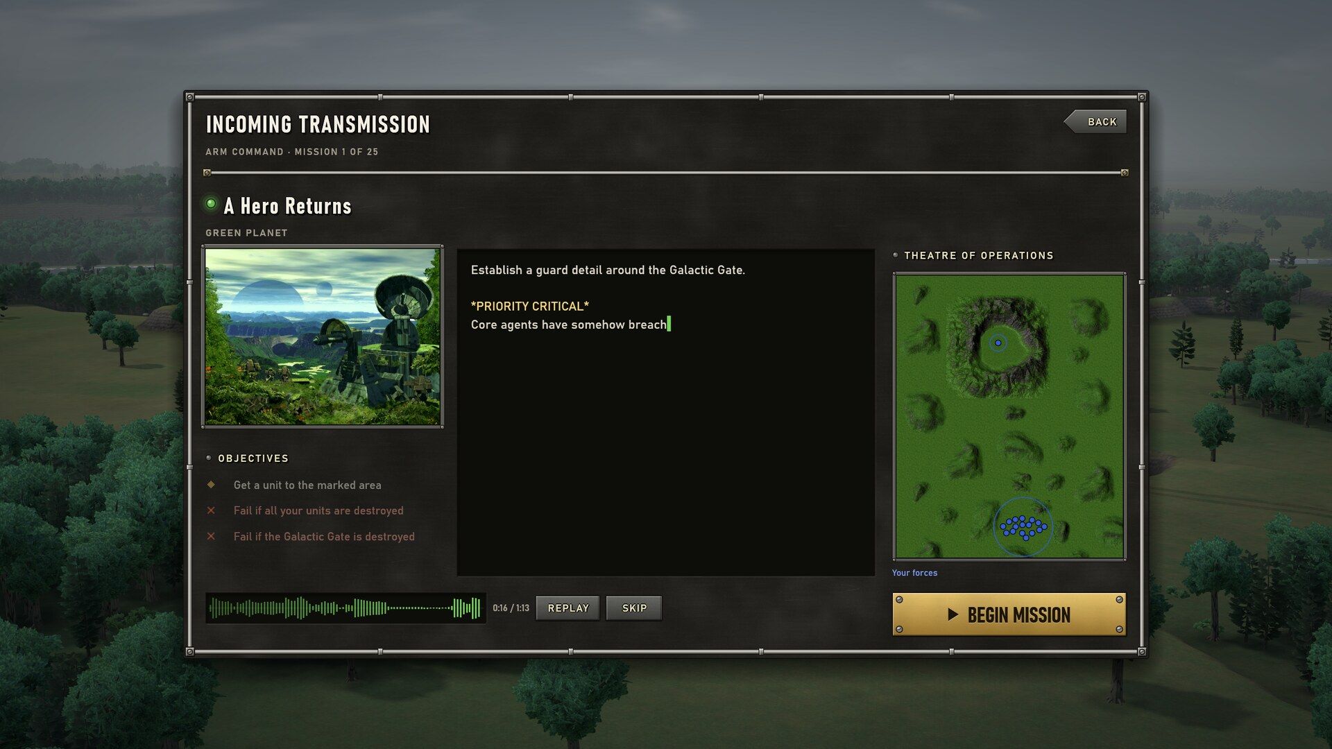 An incoming transmission: a campaign mission's briefing